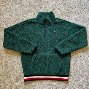 Tommy Hilfiger Sport Women’s Sherpa Jacket Pullover 1/4 Zip Green Size XS Fuzzy